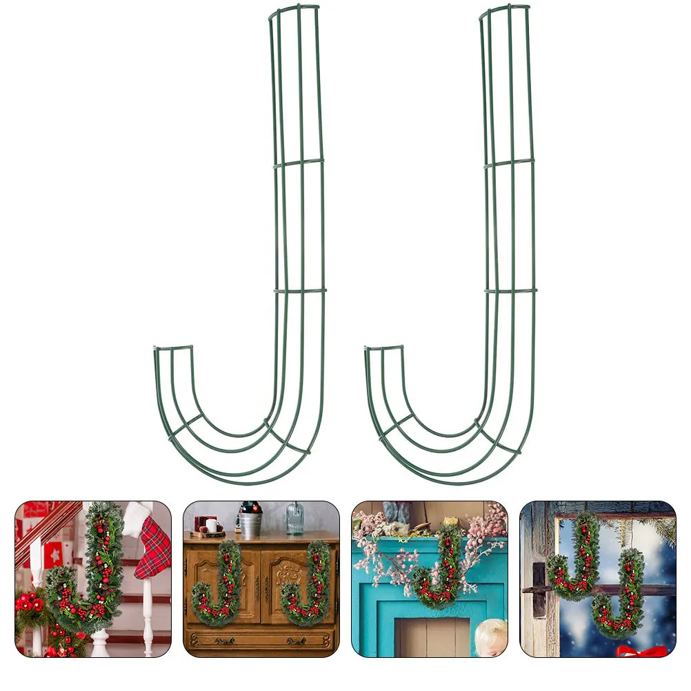 

TOVINANNA 2pcs Christmas Wreath J Letter Frame Floral Wire Garland Dream Catcher Hoop Decor Iron Flower Band