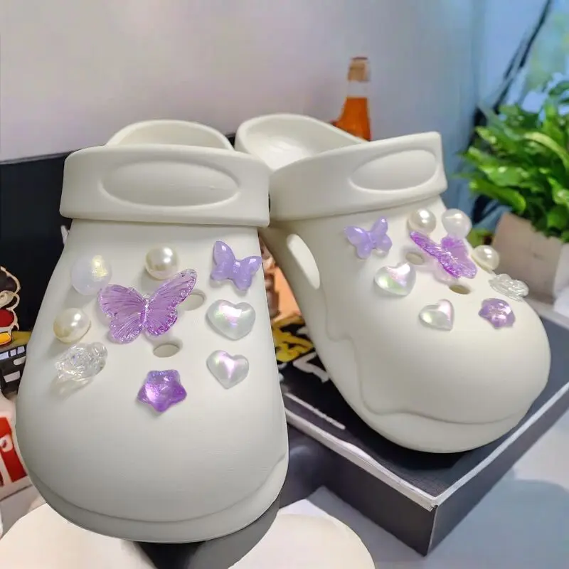 Whole Set Hot Sale DIY Hole Shoes Charms Purple Butterfly Accessories Designer Quality Garden Shoe Decoration Girl Gift 2024