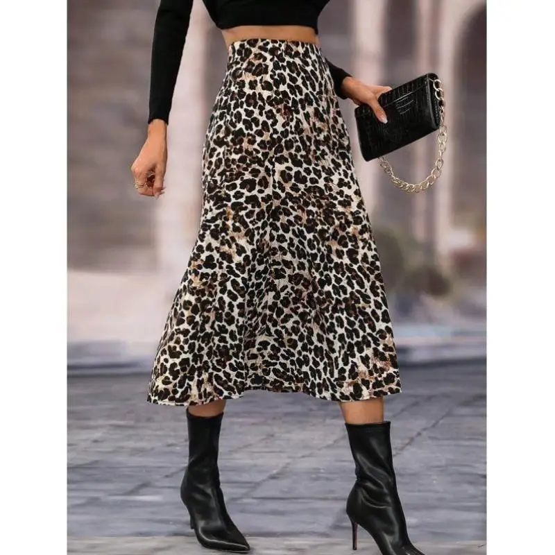 

L 529 Cross-Border Leopard Print A-Line Skirt plus Size Vintage Sle Tee-acetate Fiber Ciwalk ort Pants for Men