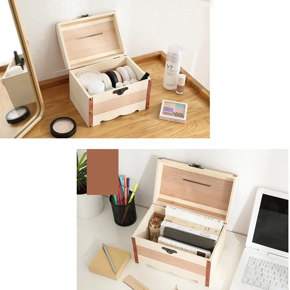 

Wooden Piggy Bank Vintage Small Treasure Box With Lock For Coins Cash Jewelry Storage Chest Wood Organizer Home Decor