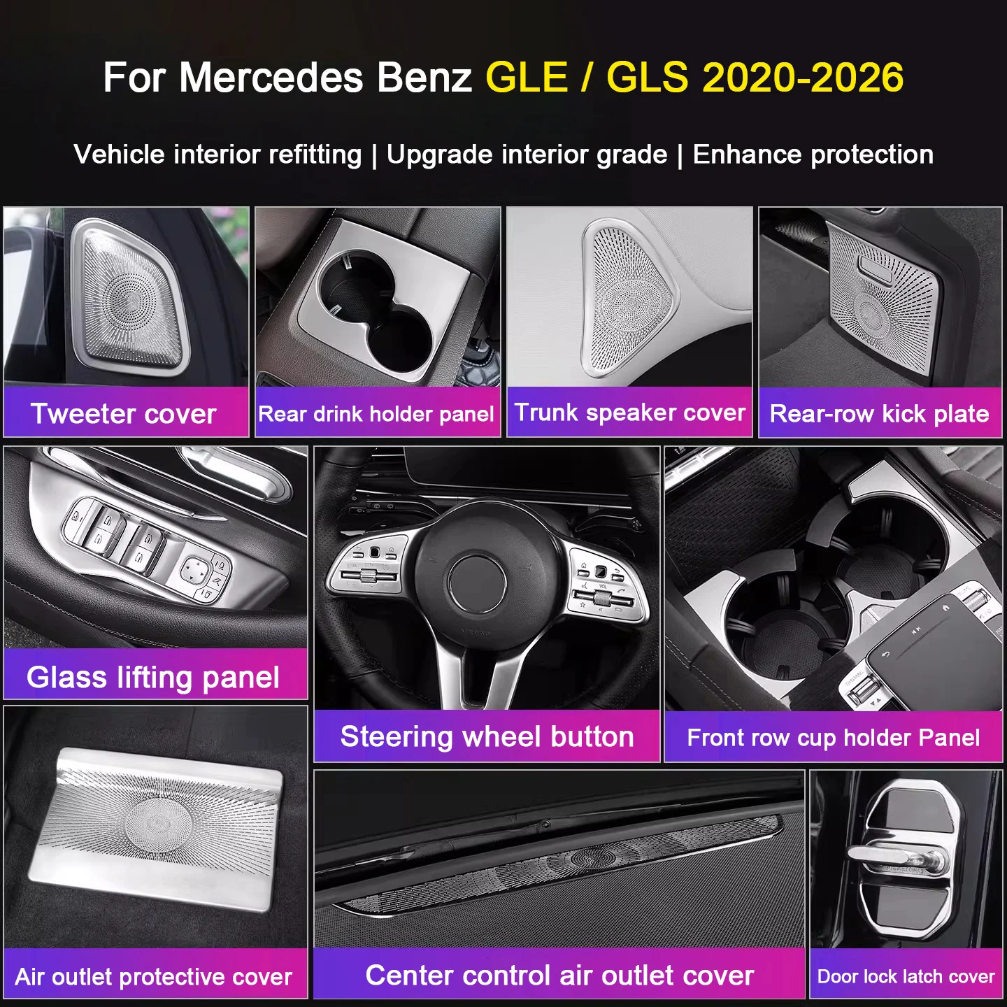 

Silver Overlays Interior Trim for Mercedes Benz GLE GLS W167 X167 V167 C167 2020 2021 2022 2023 2024 2025 2026 Air Outlet Cover