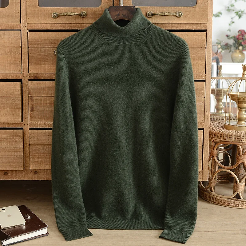 Cashmere sweater men\'s 100 pure cashmere turtleneck winter thickened two lapel bottom knitted solid color high-end sweater