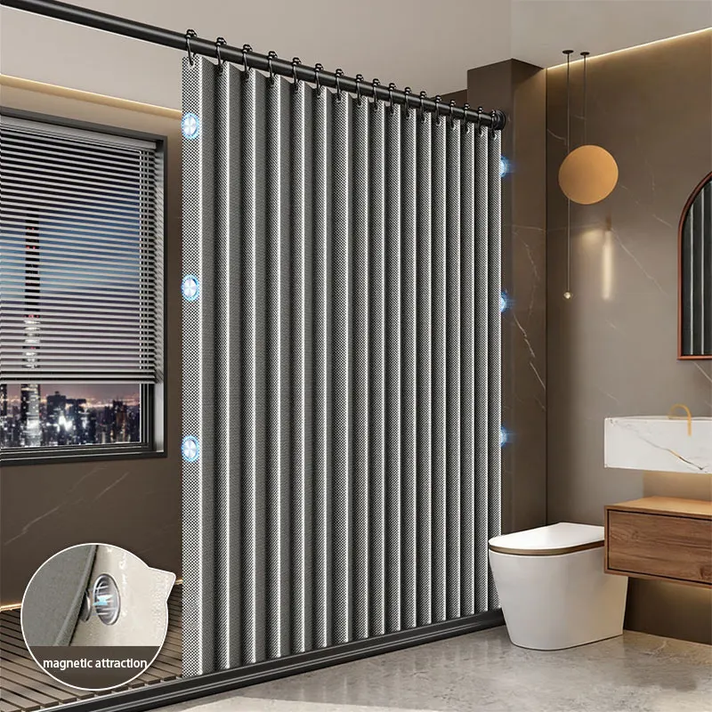 Premium Magnetic Folding Shower Screen Waterproof Partition Bath Curtain Luxury Invisible Dry/Wet Separation Design