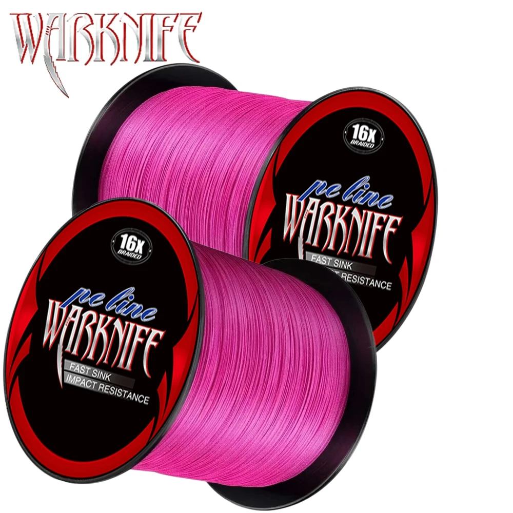 Warknife 16 Strands 100M - 2000M Hollow Core PE Extreme Braided Fishing Line 20LBs-500LBs Japan Multifilament Assist Line Pink