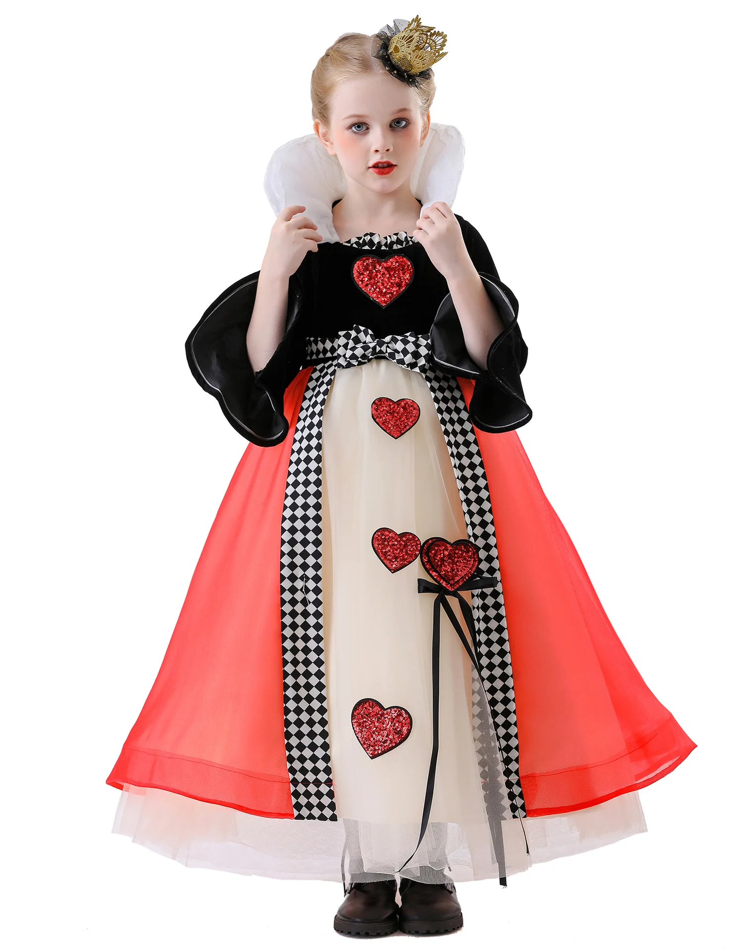 

Children Cosplay Red Queen Hearts Costumes Princess Only Dress Little Girl School Masquerade Ball Halloween Performance Dresses