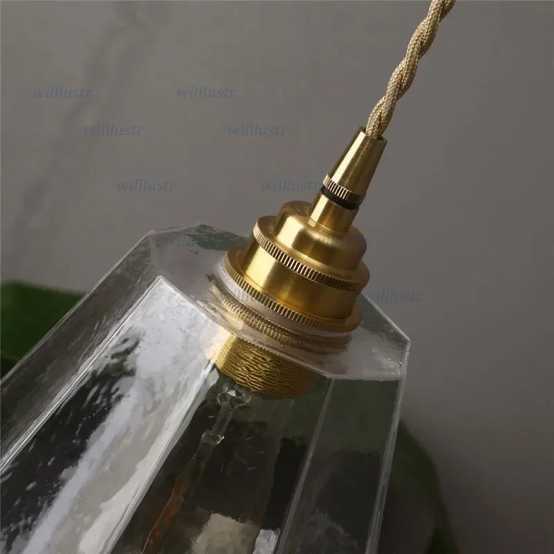 Diamond Glass Brass Pendant Lamp Suspension Light for Hotel Cafe Bar Porch Aisle Bedside Dining Room Hanging Ceiling Chandelier