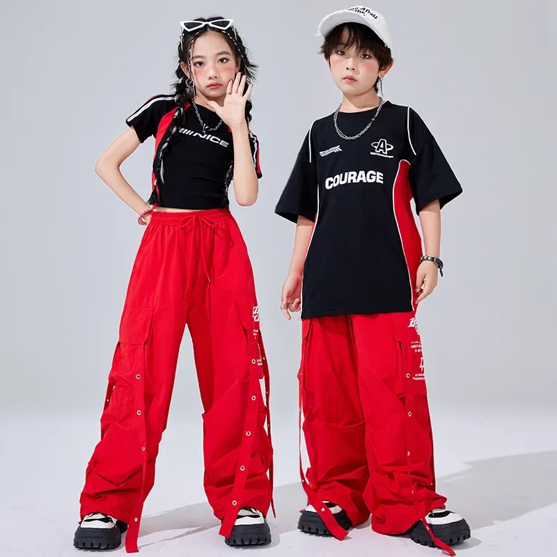 Mädchen Hip Hop Kontrast T-shirt Street Dance Hosen Coole Streetwear Outfits Jungen Jazz Kostüm Kleidung Sets Gruppe Jazz Kostüme