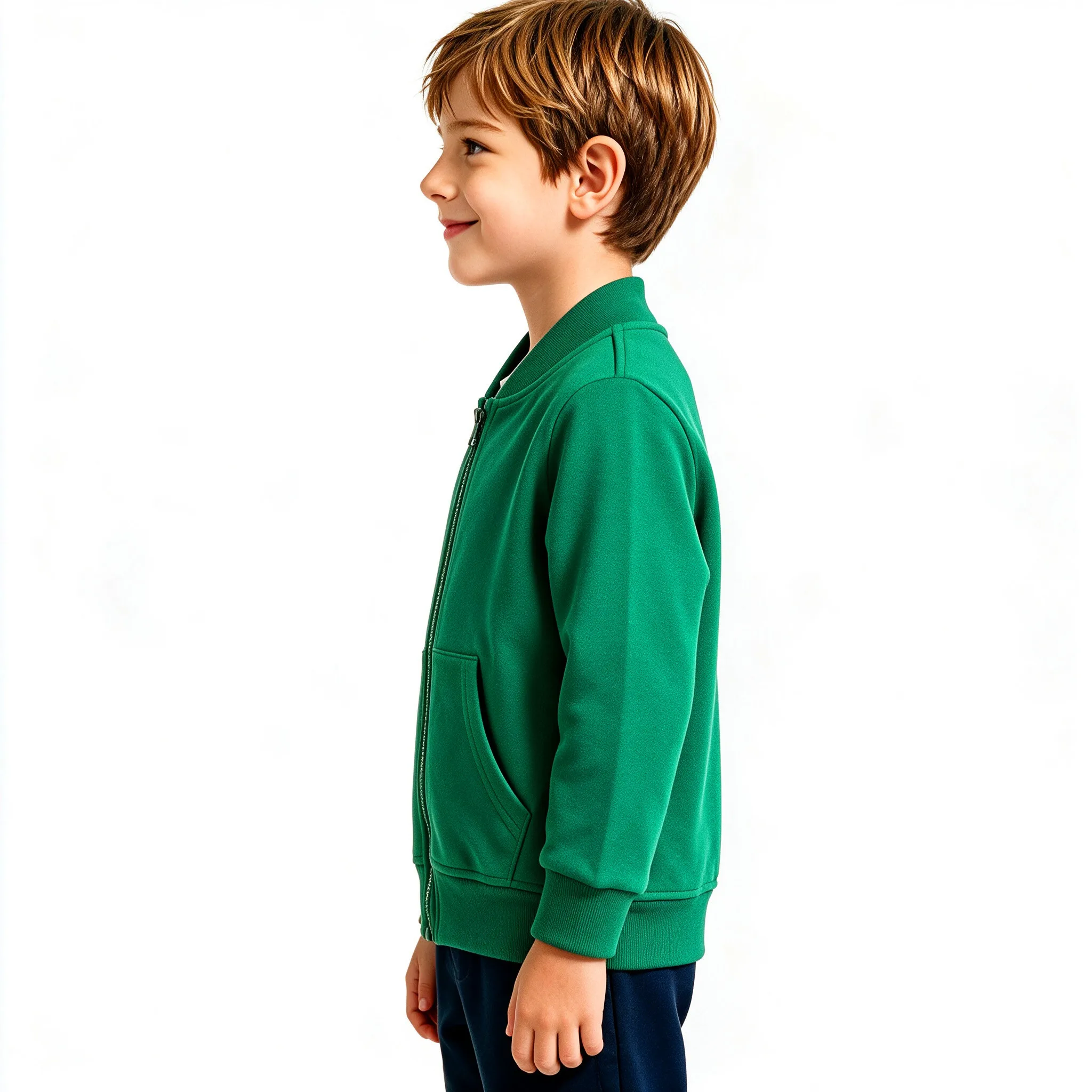 Unisex Kinder Grüne Reißverschluss-Langarmjacke, Einfarbiger Baseball-Sweatshirt, Lässiger Cardigan mit Taschen für Jungen und Mädchen – Detail 2