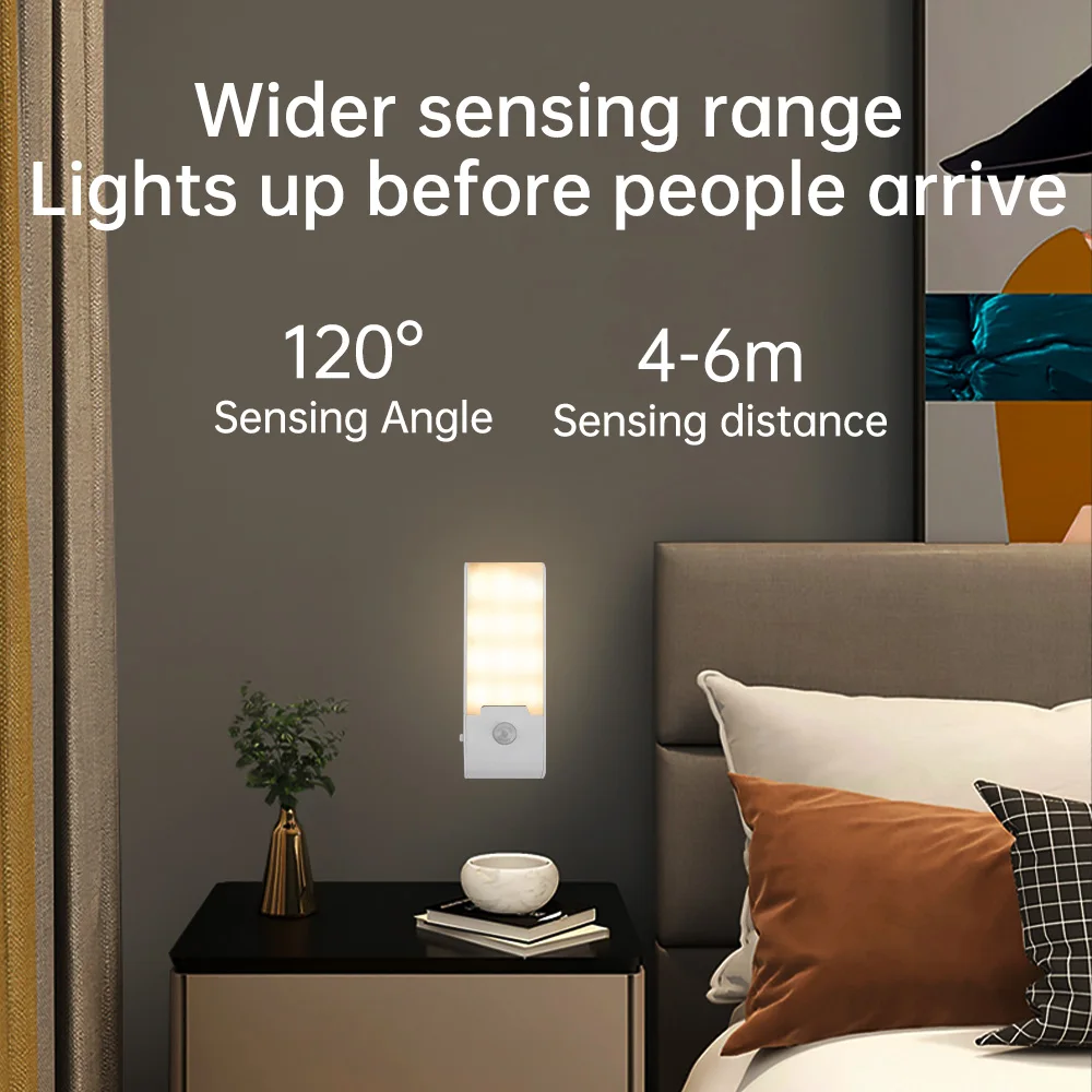 LED Motion Sensor ไฟกลางคืนไร้สายแม่เหล็ก TYPE-C สมาร์ทโคมไฟกลางคืนสำหรับเด็กข้างเตียงห้องนอนทางเดิน