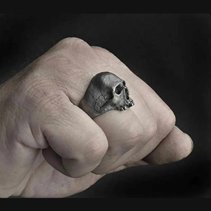 Vintage Men\'s Punk Skeleton ring Gothic Punk Ghost Head Skull Ring Hip-Hop Men\'s Horror Skeleton Locomotive Rock Biker Jewelry