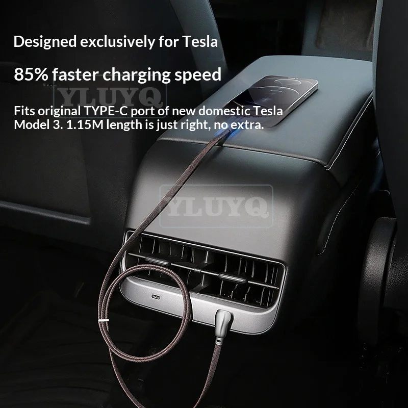 For TESLA MODEL Y 3 mobile phone charging cable car data cable Apple Android typec fast charging accessories Juniper Model Y