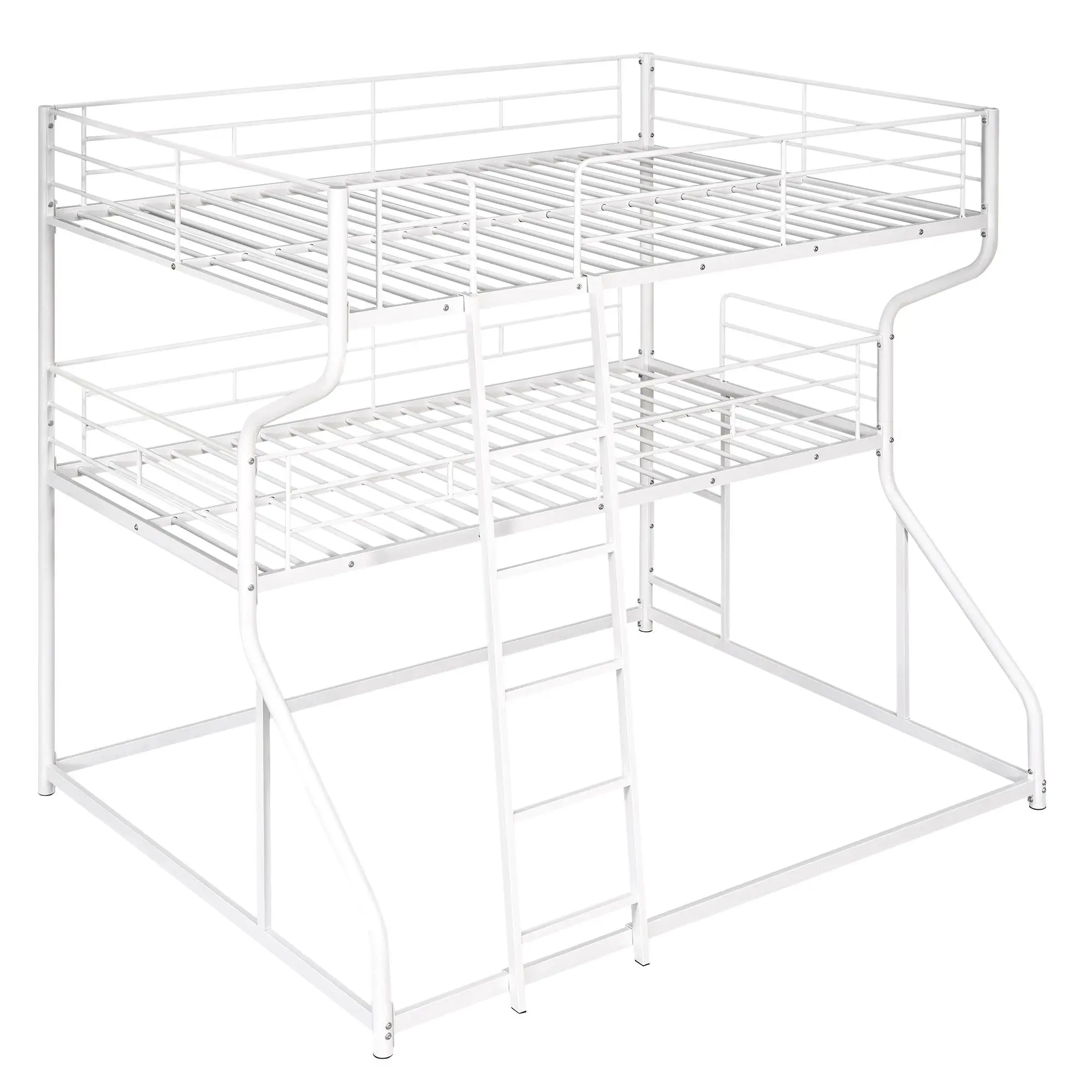 Full XL Over Twin XL Over Queen Triple Bunk Bed with Short & Ladder - White Finish