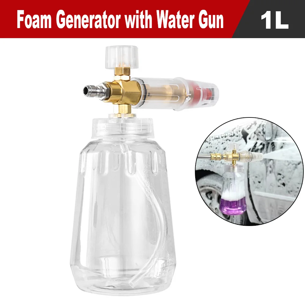 

1L Plastic Foam Transparent Generator with Water Gun Auto Car Washer Nozzle Sprayer Garden Watering Washing Cleaning Tools