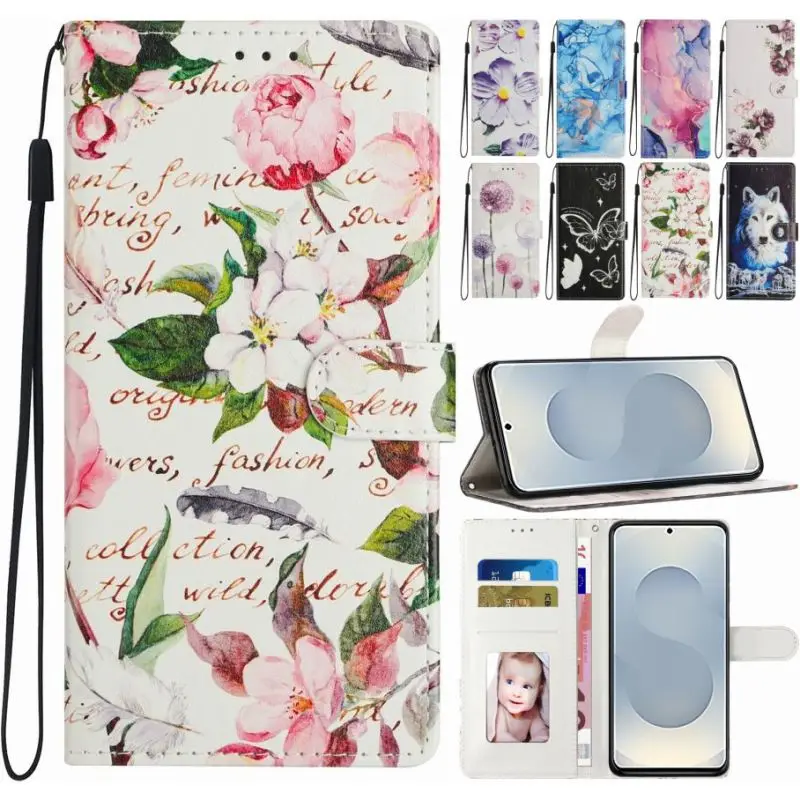 Custodia Per Samsung Galaxy A42 A40 A50 A50S A51 A52 A52S A53 A54 A55 A56 A71 A72 5G Lupo Gatti Fiori Portafoglio Carta Slot Per Contanti Copertura