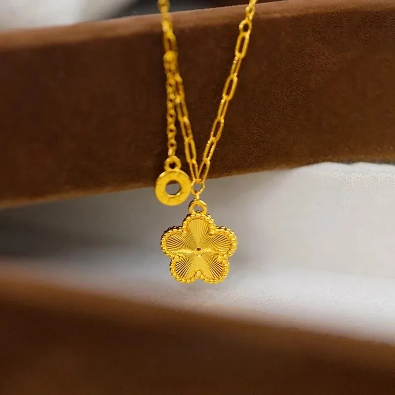 

YISON Luxury 24k Gold Light Peach Blossom Pendant Necklaces Plum Blossom Necklace Women's Gift Jewelry