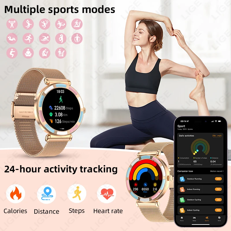 LIGE 2025 Ultra-thin Durable Women Smart Watch 1.27" HD Screen Bluetooth Call Sport Health Fitness Women Watches For Android iOS