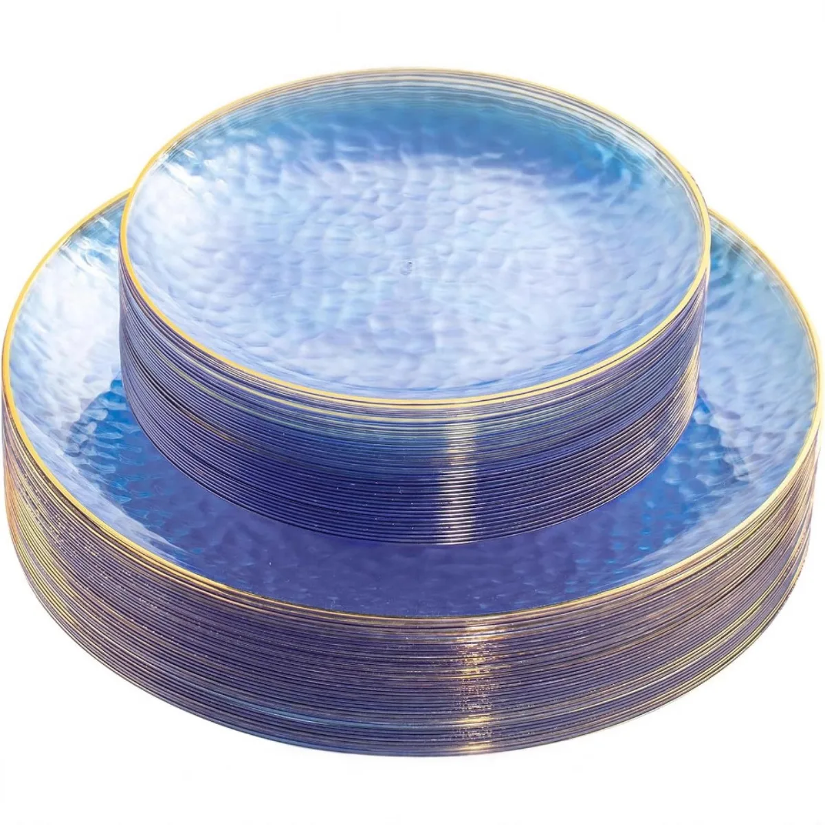 50pcs-clear-blue-plastic-plates-hammered-blue-plates-clear-fancy-disposable-plate-with-gold-rim-dessert-dinner-plate-for-party