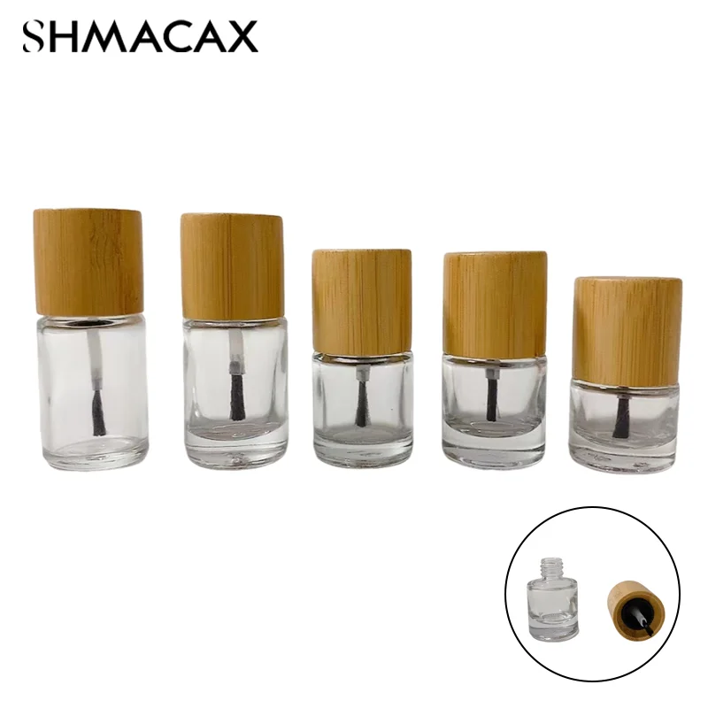 1pcs Nail Art Glue Bottle Bottle 5ml 8ml 10ml Glass Nail Oil Bottle Hair Brush Solid Wood And Bamboo Cover Nail Oil Bottle  ﻿ ﻿