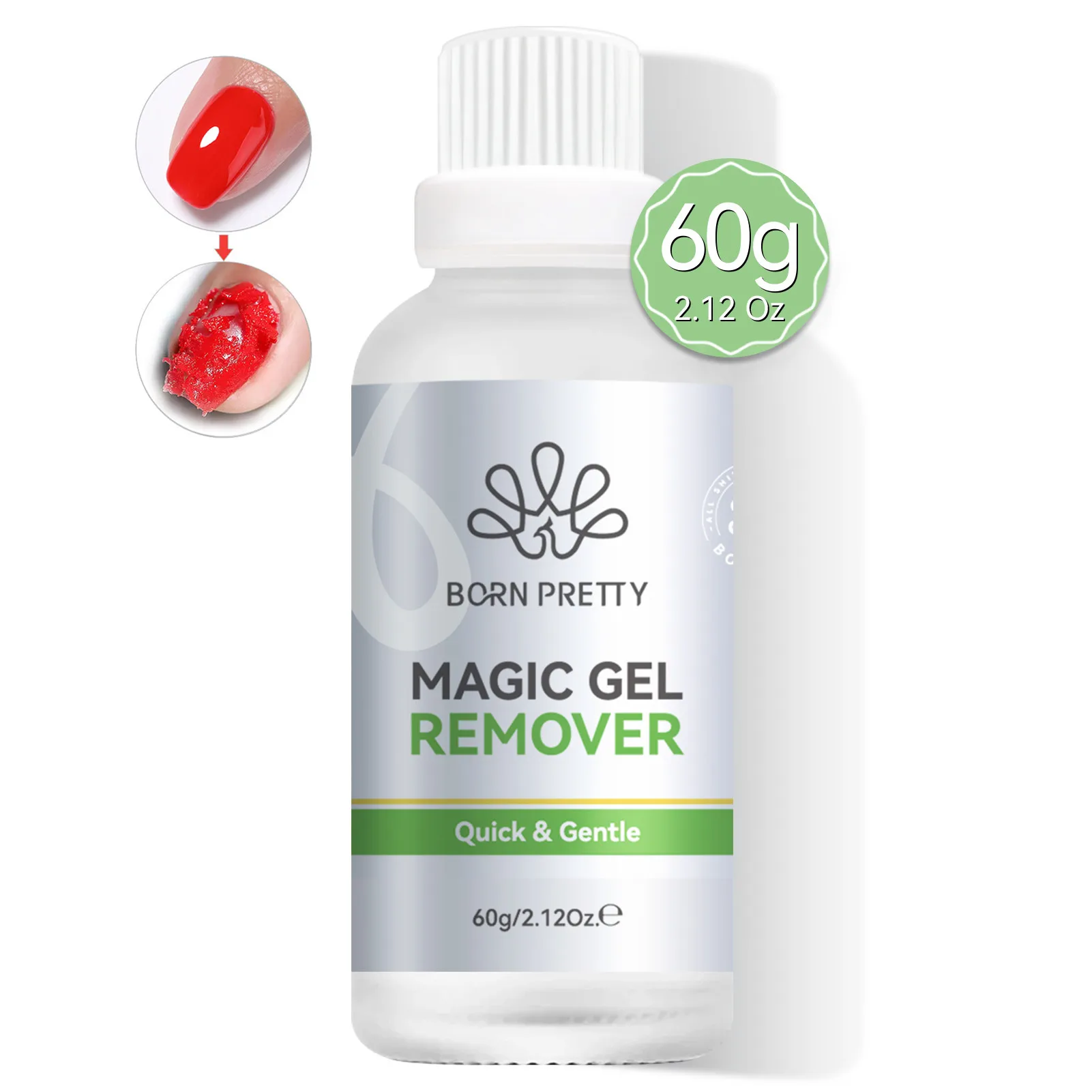 BORN PRETTY 60g Dissolvant Magique pour Gel Ongles – Élimination Rapide en 3-5 Minutes – Retire Facilement le Vernis Gel UV, les Pointes et la Colle