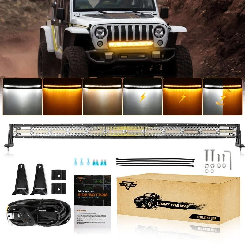 42Inch LED Light Bar with Memory Function 6 Modes Amber White Waterproof Driving Work Light for Truck Boat Jeep Pickup