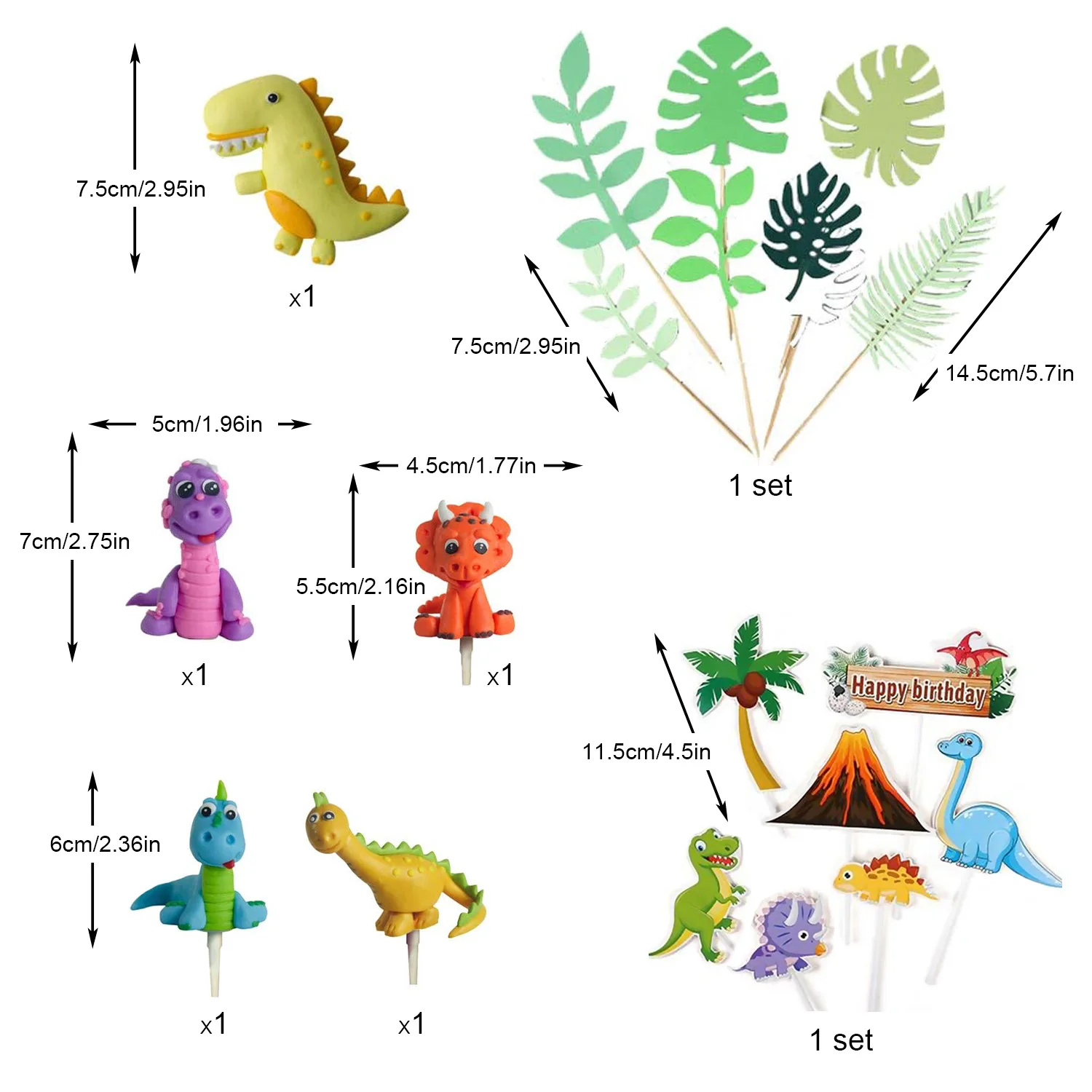 19pcs Dinosaur Theme Party Cake Toppers Kit Dinosaur Jungle Safari Birthday Party Decorations Boy Dinosaur Cake Decorations