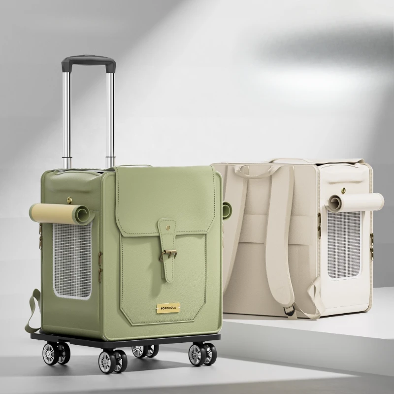 

Чемодан для домашних животных большой емкости с регулируемой портативной дорожной сумкой для кошек, дышащая коляска для кошек, водонепроницаемая коробка для кошек из искусственной кожи для улицы