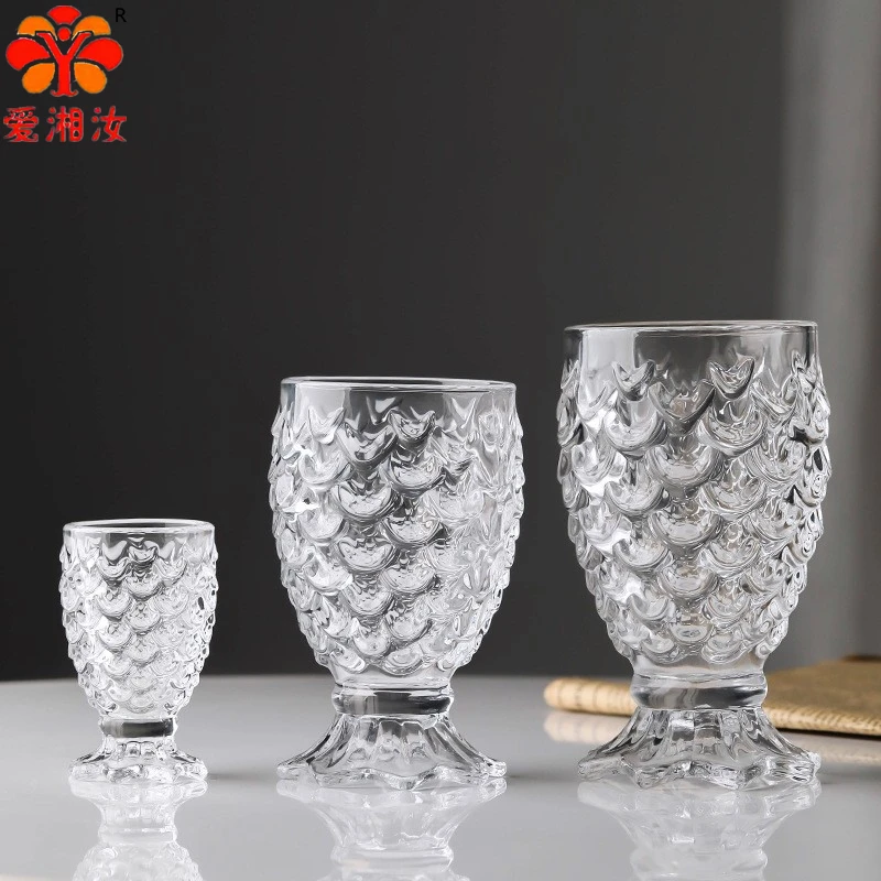 Aixiangru-Fish Scale Glass Cup,Relief Bubble Tea Cup,Mermaid Print Water Cup,Beer Glass,Home Cocktail Glass, 35ml, 165ml, 240ml