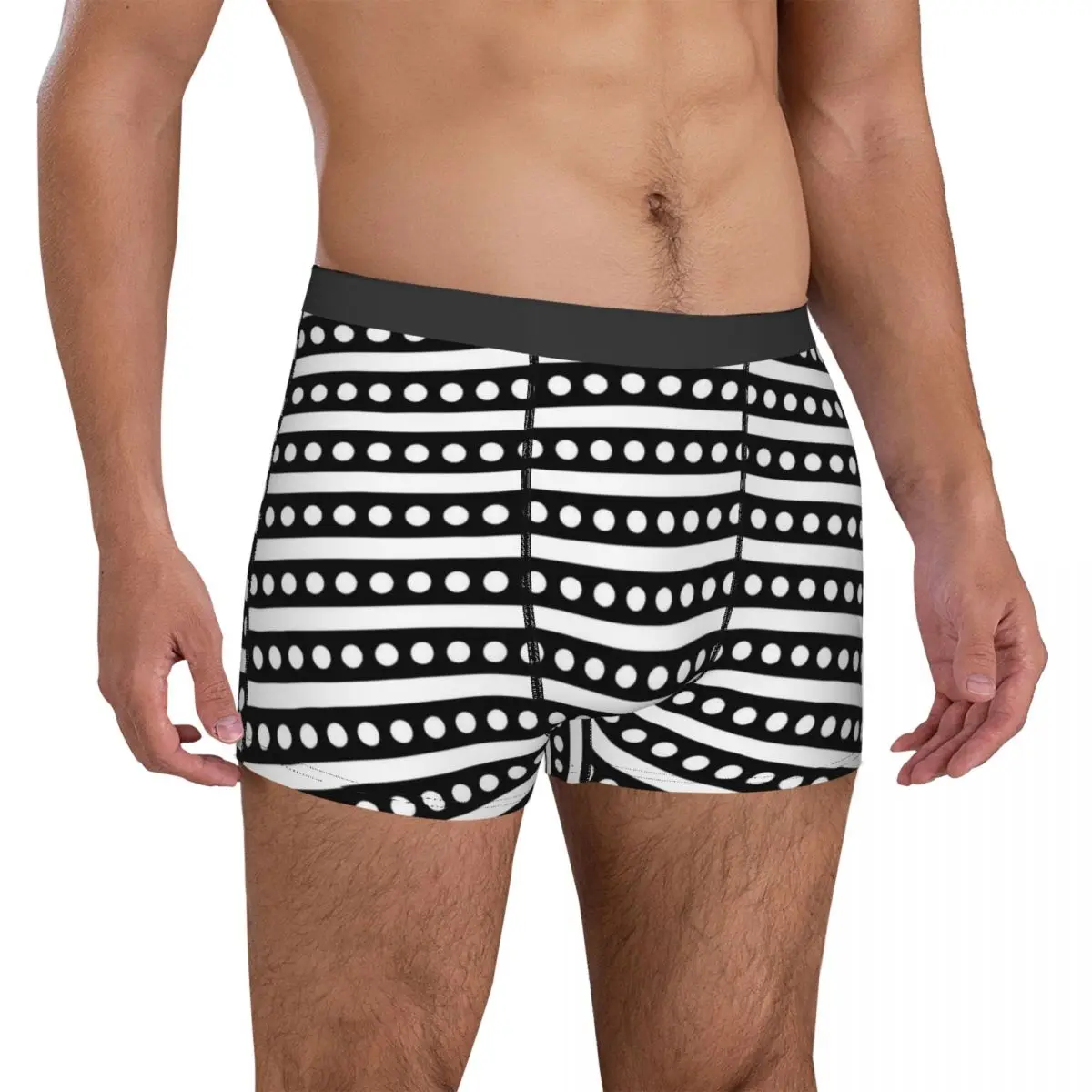 Vintage Striped Polka Dot Underwear Black And White Men Panties Print Comfortable Boxer Shorts Trenky Boxer Brief Plus Size