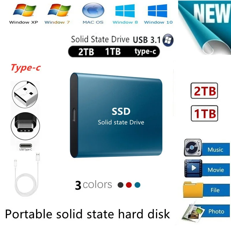 

Portable SSD Disco Duro Externo Interface Storage 2TB High Speed Type-C Hard Disks Laptop