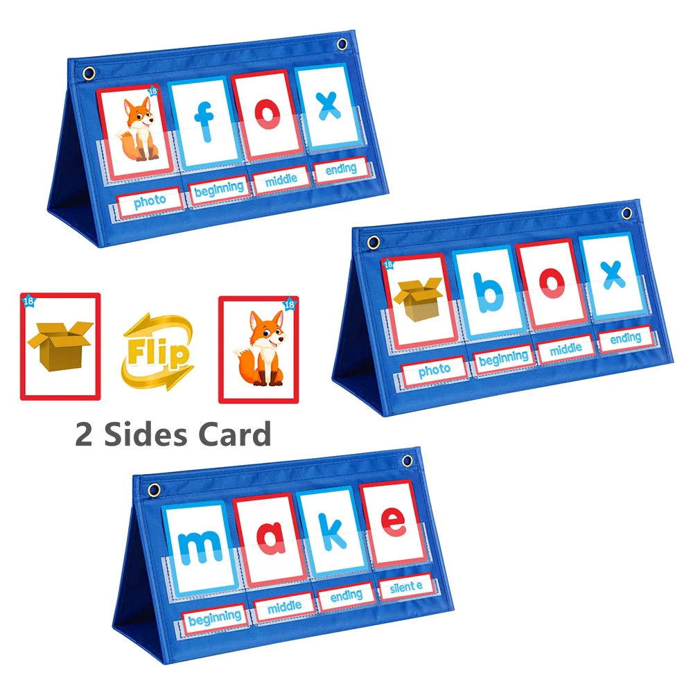 15'' CVC Words Phonics Games Letter Spelling Toys Preschool Teaching Aids Foldable Flet Board Pocket Chart Classroom Hanging Bag