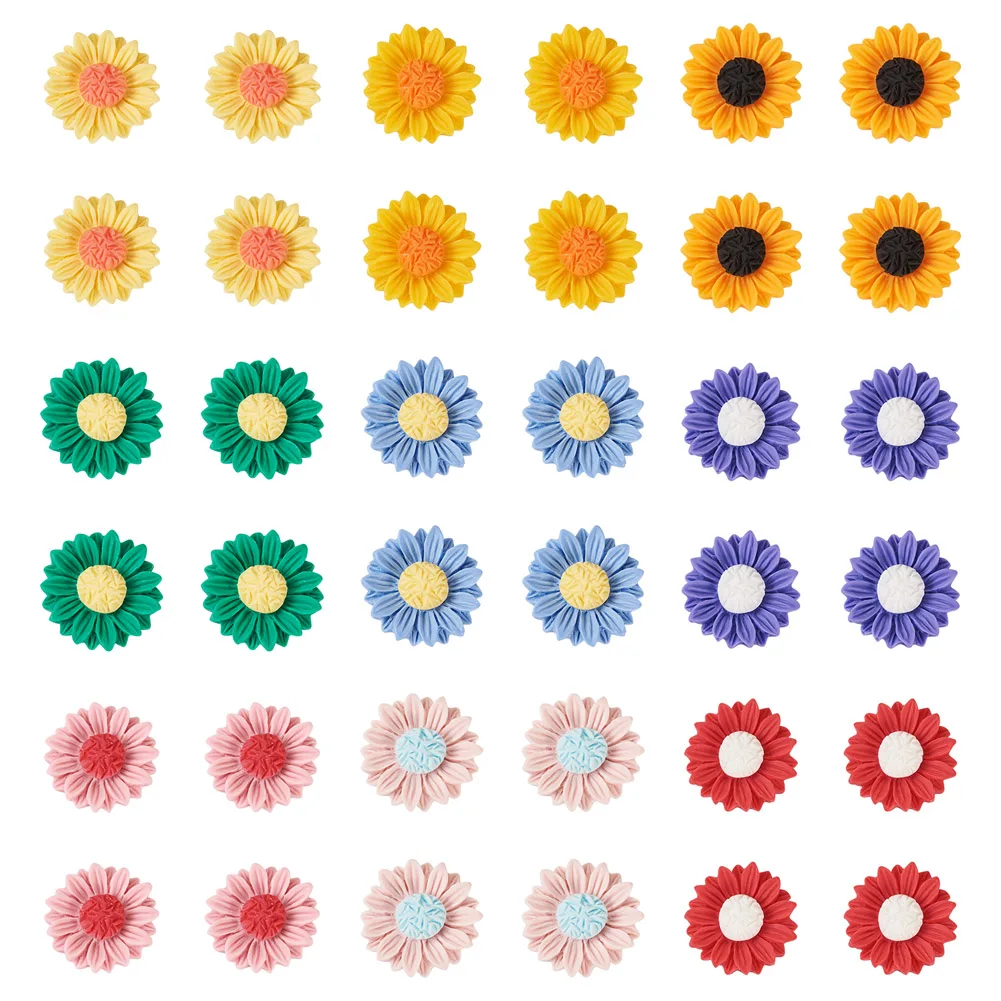 Flower Shape Resin Cabochons Colorful Sunflower Daisy Flatback Hair Costume Ornaments Scrapbooking DIY Jewelry Craft Making