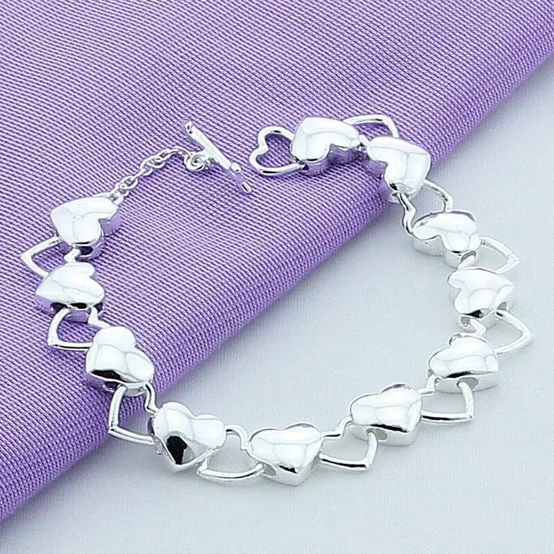 

Romantic Hollow Heart 925 Sterling Silver Heart Silver Bracelet Chain For Women