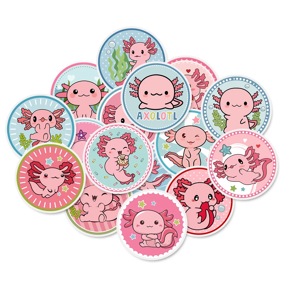 Set of 16 Big Round Axolotl Stickers for Scrapbook, Journal, Laptop, Phone, Card Making DIY Craft Decoration, 2 Inch