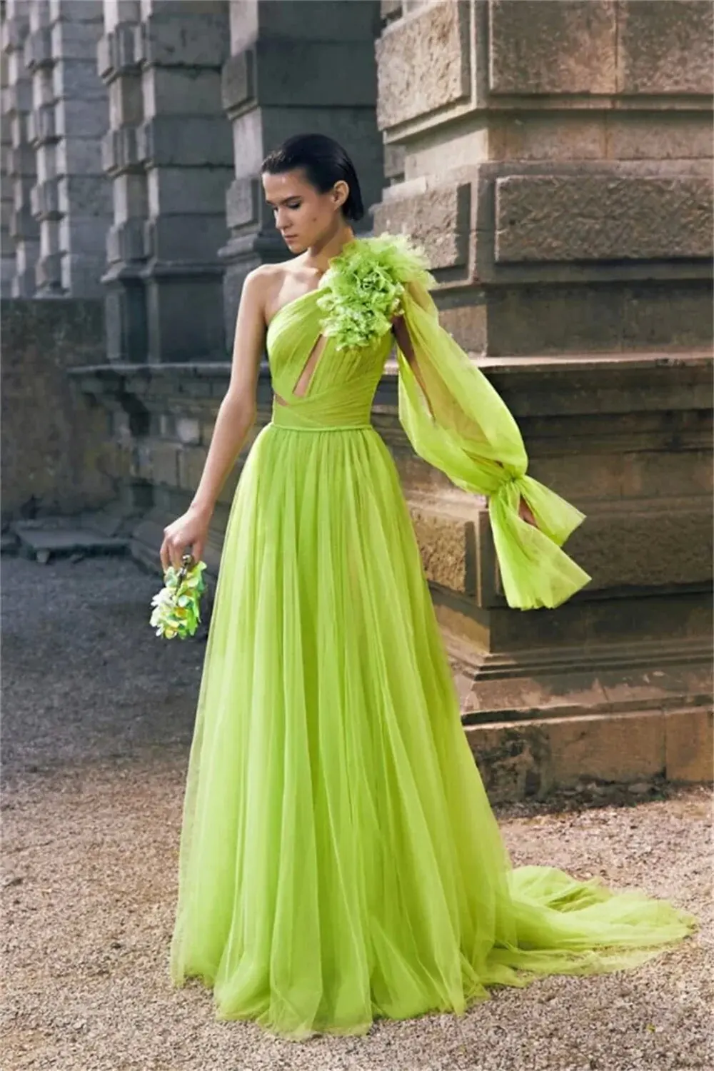 

Luxury Grass Green Prom Dress Sexy One Shoulder A-line Vestidos De Noche Sexy Open Back Chiffon 2023 فساتين سهرة