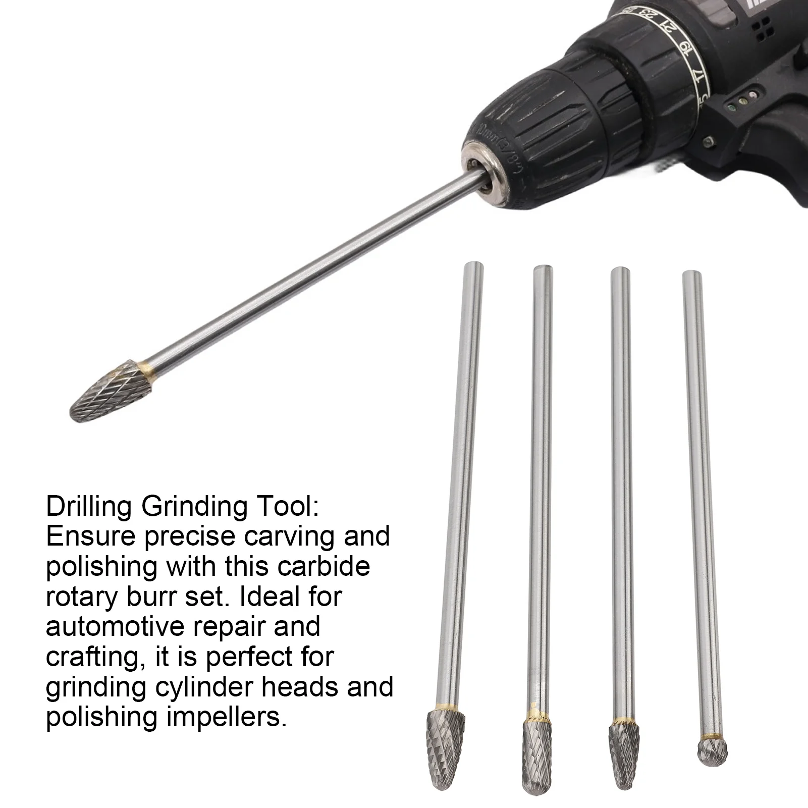 

4pcs 6mm Tungsten Steel Carbide Rotary Burr Set Fits Rotary Tool High Efficiency Suitable for Automotive Repair and More