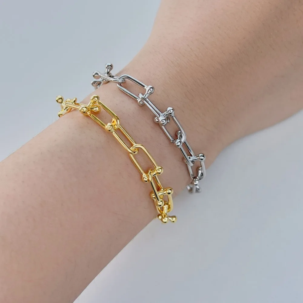 

Unique Women's Bracelet 925 Silver 18k Gold Plated u-Shape Lobster Clasp Adjustable Hip Hop Bracelet Fine Jewelry