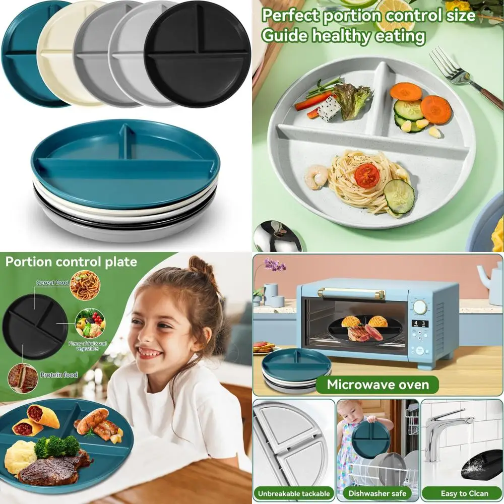 

Плата управления порцией для похудения 9 дюймов 5 шт., круглые разделенные пластины для взрослых, 3 отделения очень толстые и разглаживаются