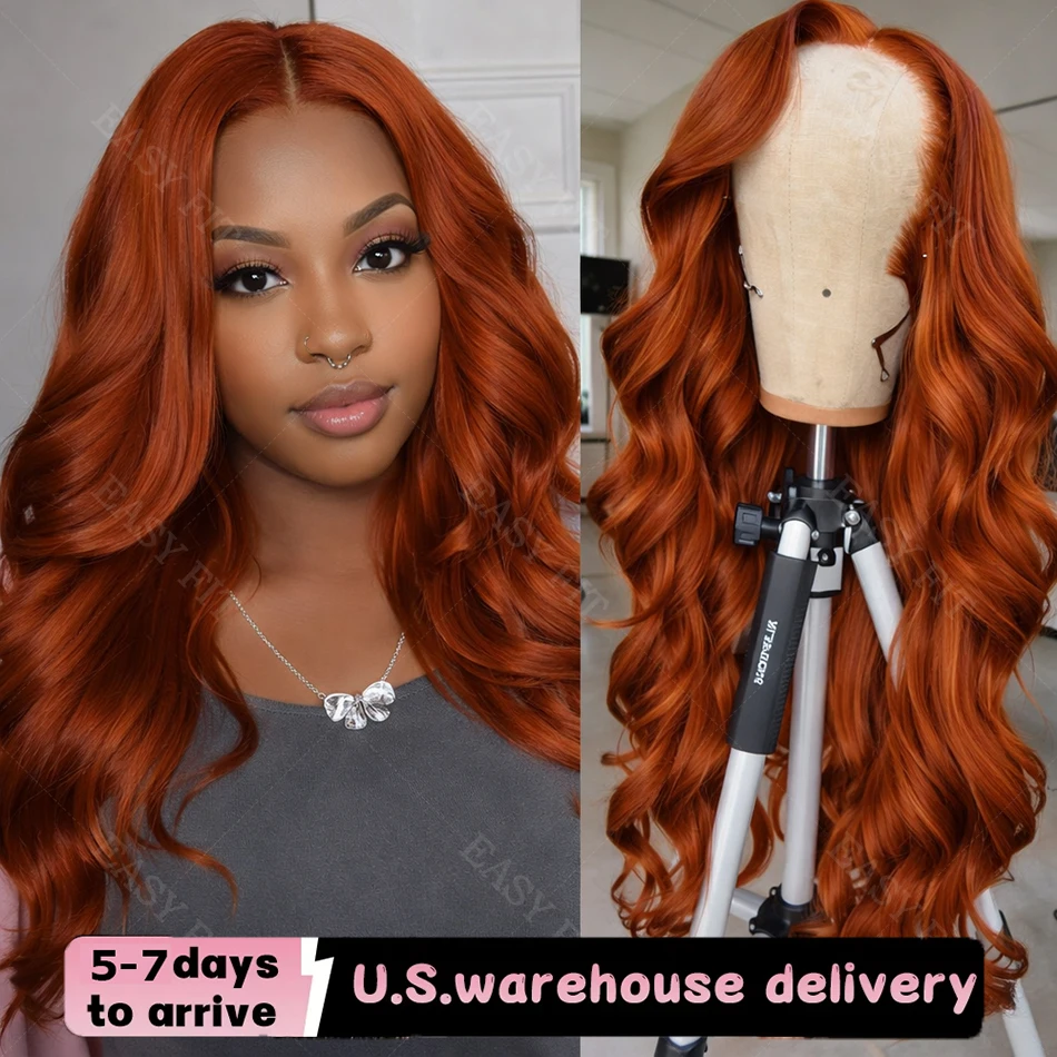 

34-дюймовые парики из натуральных волос Ginger Body Wave, окрашенные, с предварительно выщипанной линией роста волос, 13x4, 4x4 HD Lace Frontal Closure Wig, распродажа