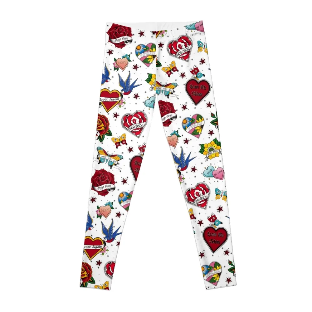 Broken Hearts Retro Traditional Tattoo Leggings Women sportwear push up fitness Womens Leggings