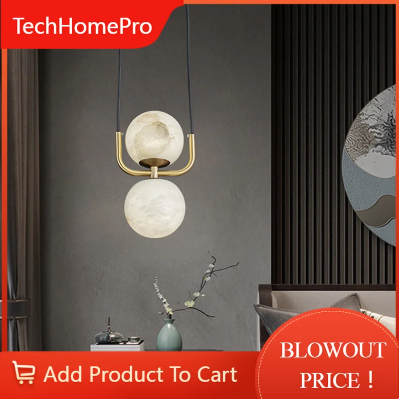 TechHPNordic Postmodern Cafe Bar Art Brass Small Pendant Light Minimalist Creative Bedroom Study Ball Spanish Marble Chandelier