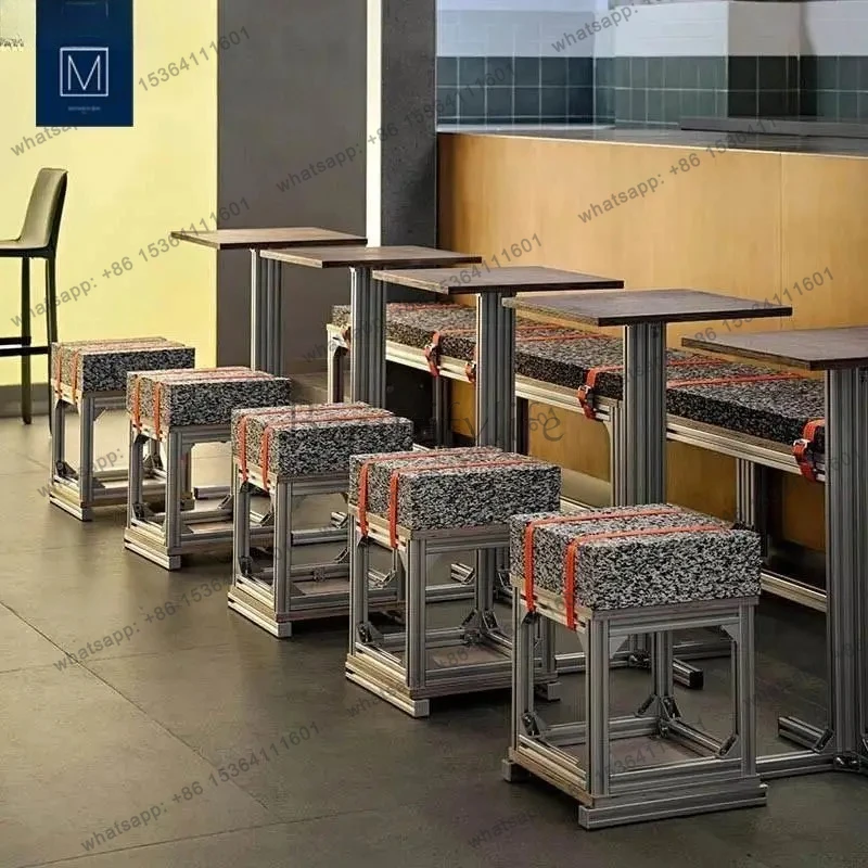dessert milk tea shop stool aluminum profile round table commercial table and chair industrial style square table