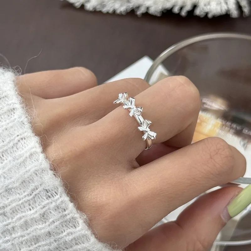 Women's Adjustable Silver Color Geometric Bowknot Ring