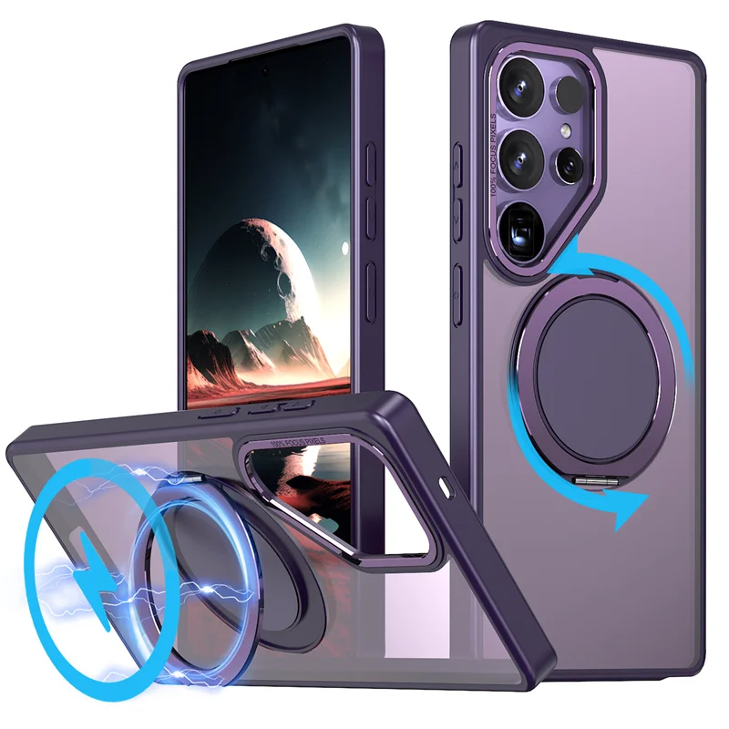 

Phone Case for Samsung S25 Ultra S24 Plus S24 FE S23 FE Protective Case Magnetic MagSafe Rotating Bracket Shock Proof Cover
