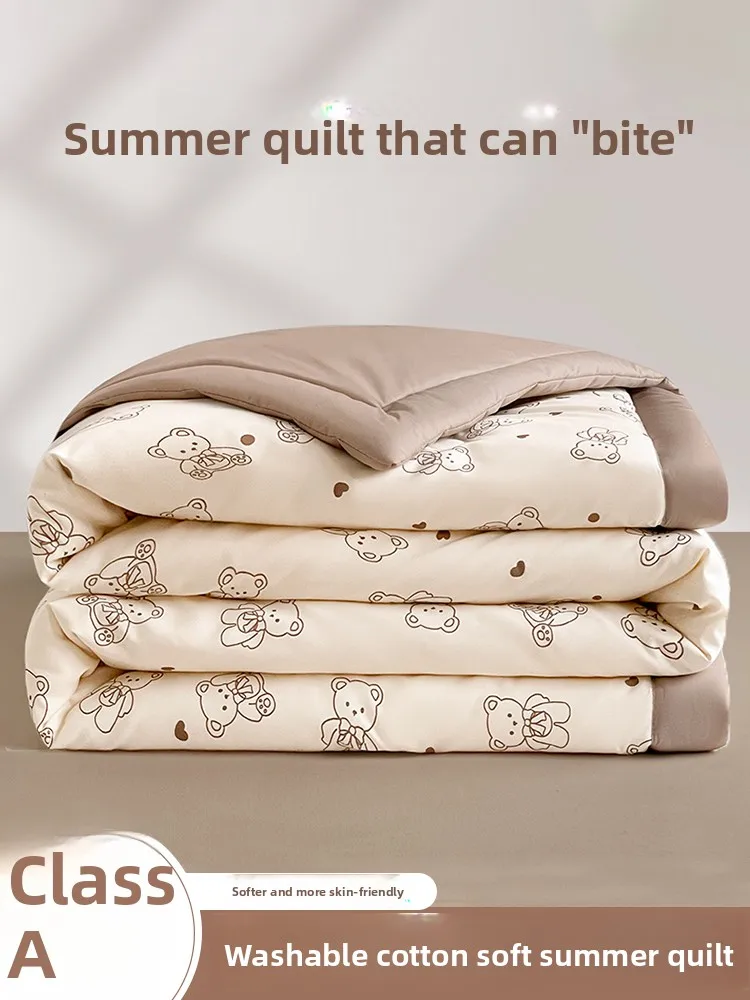 Washable Summer Cool Air Conditioning Non-Cotton Thin Four-Piece Single Person Quilt Duvet Cover Set Polyester Fiber Filling