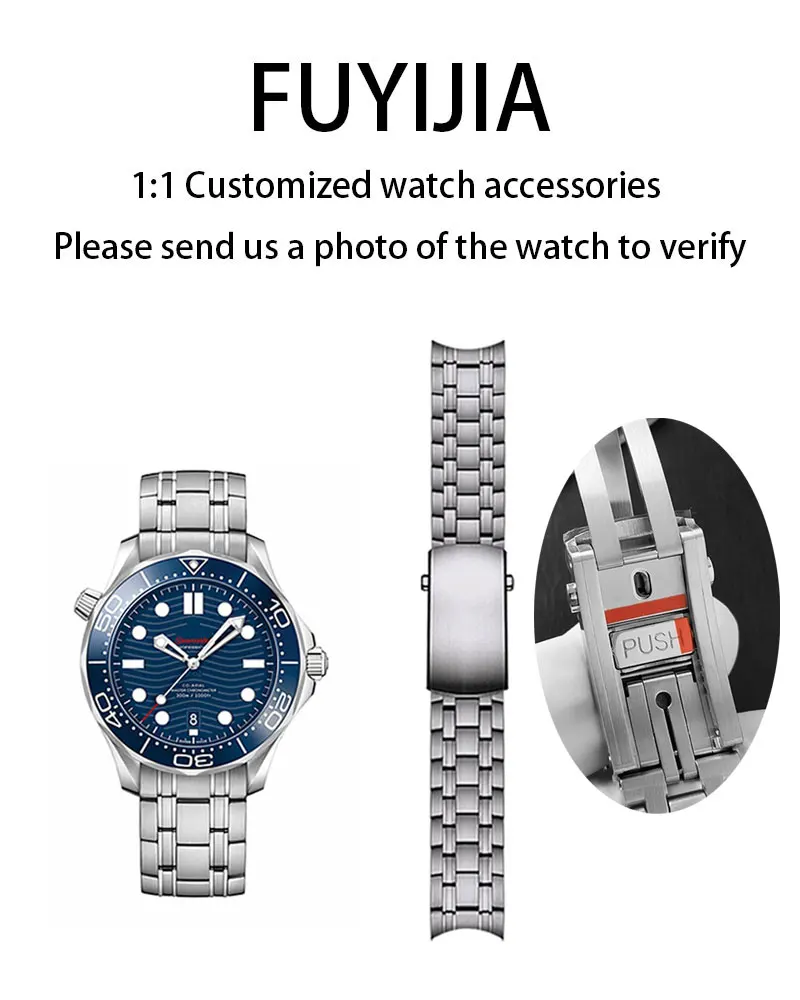 

FUYIJIA Custom SEAMASTER 300M 210 оригинальные ремешки для часов 20 мм 21 мм дуговой интерфейс браслет из нержавеющей стали тонкая настройка складная пряжка