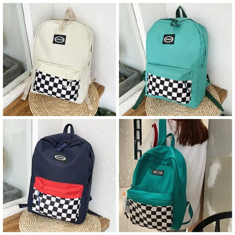 

Embroidery Chessboard Grid Backpack Korean Style Handbag Students School Bag Large Capacity Storage Bag Shoulder Bag Outdoor