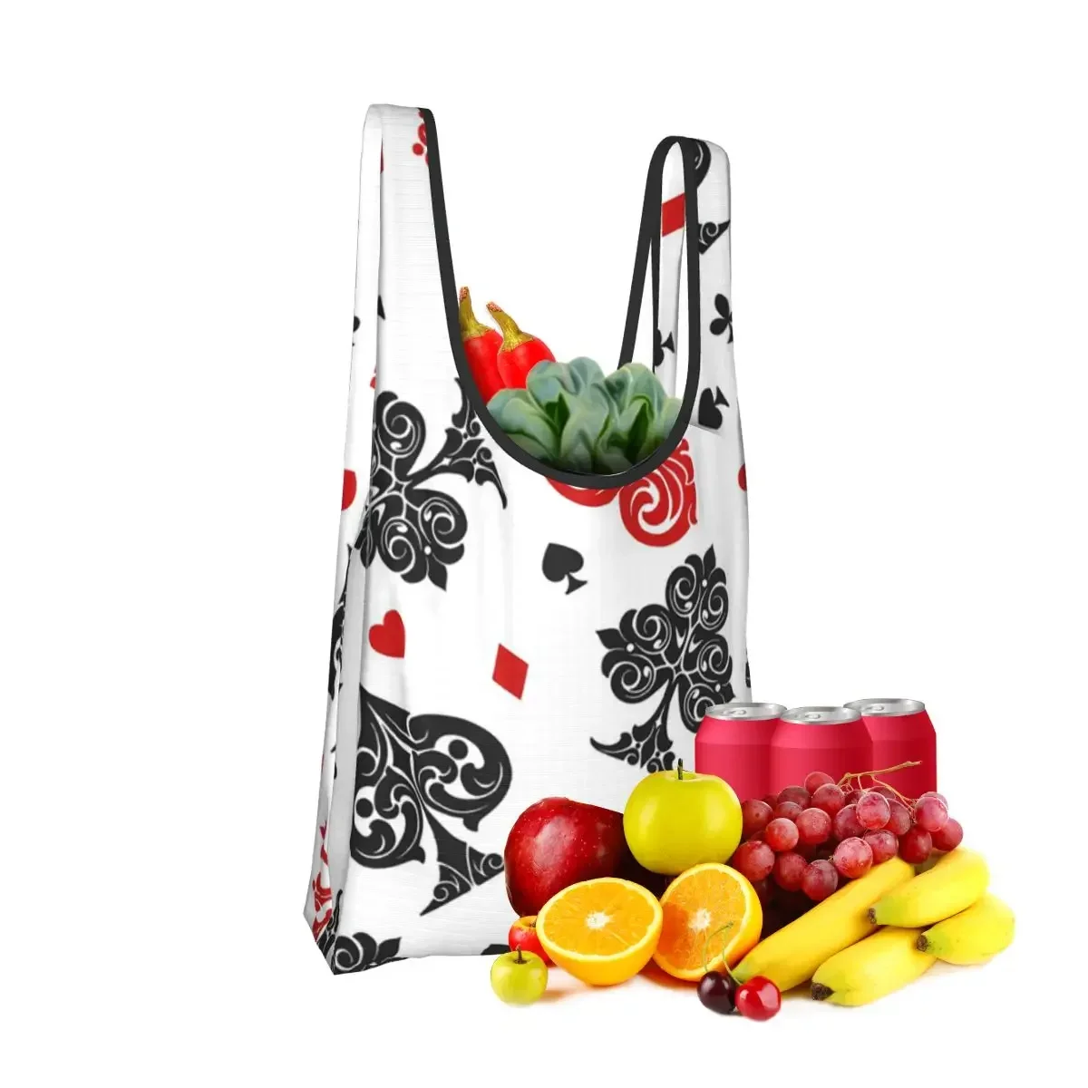 Playing Card Icons Shopping Bag Portable Tote Bags Foldable Shoulder Shopper Bag Grocery Handbag