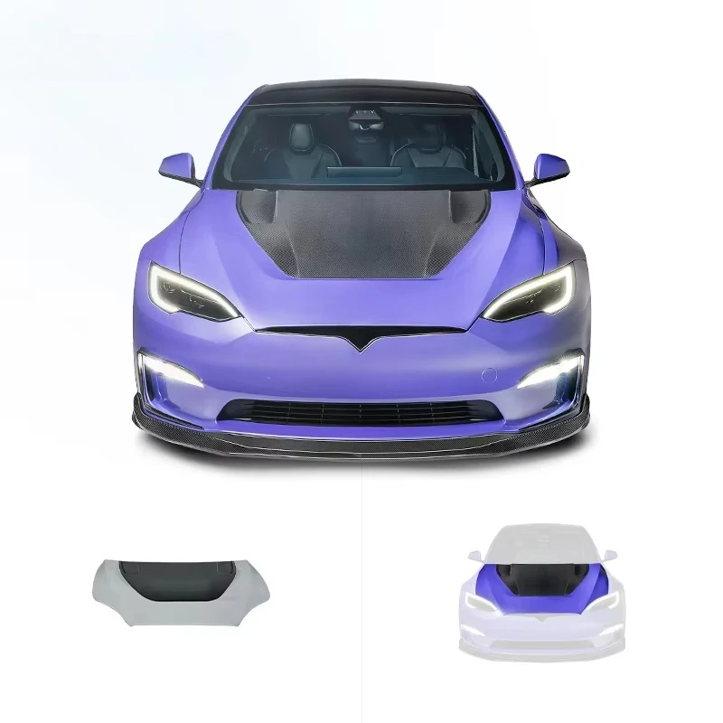 For Tesla Model S 2020-2024 Body Kit Upgrade V-style Carbon Fiber Glossy Engine Hood Car Bonnets Modified