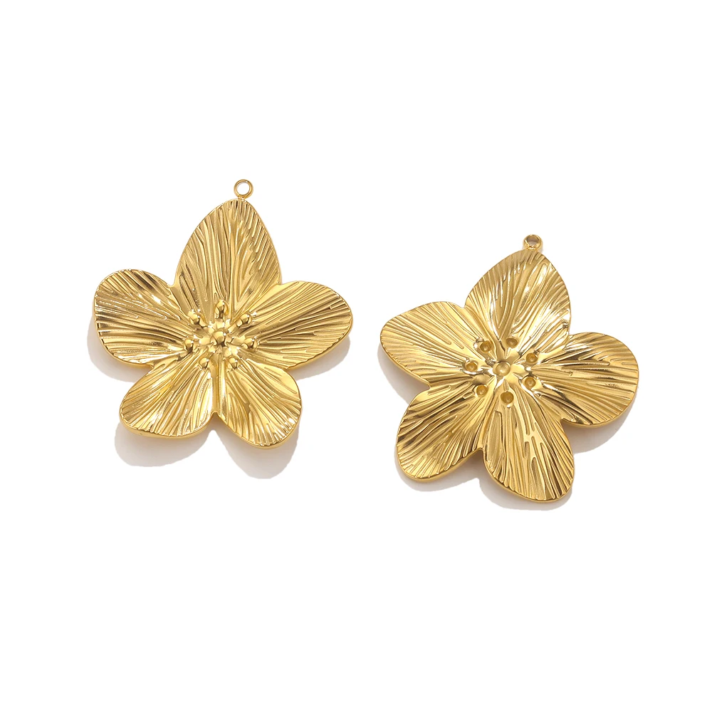 5pcs PVD Gold Stainless Steel Flower Charm Connectors For Earring Necklace Jewelry Findings DIY Large Flower Pendants Wholesale