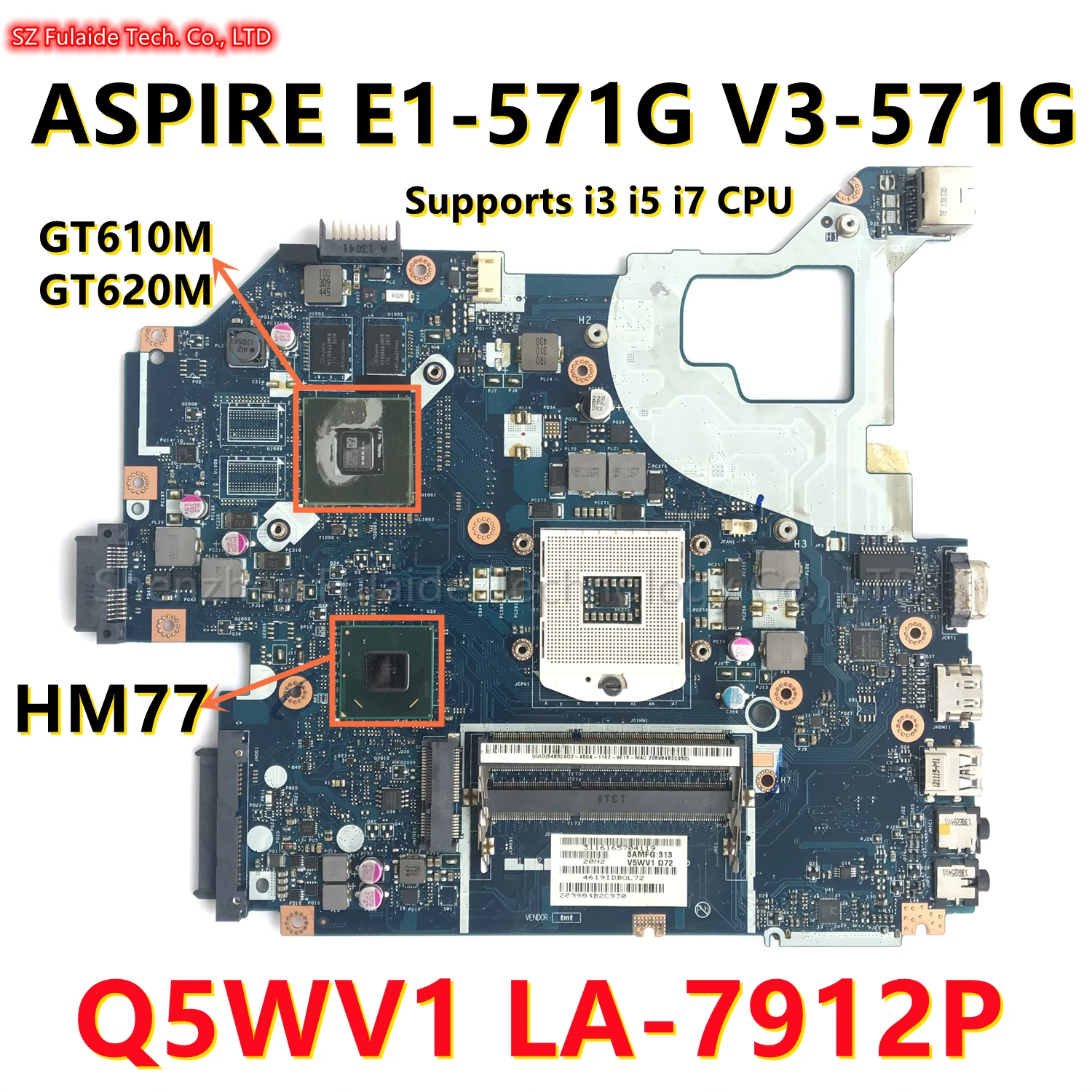 Q5wvh q5wv1 LA-7912P hm77 mainboard für acer aspire E1-571G V3-571G laptop motherboard mit N13M-GL-B-A2 gpu nby1711001